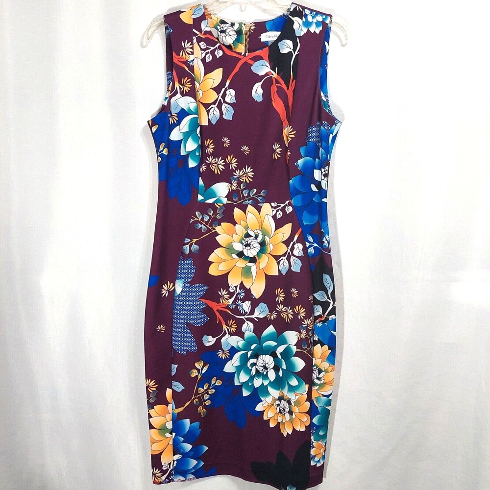 Calvin Klein Womens 10 Sheath Below the Knee Dress Floral Sleeveless Back Zipper